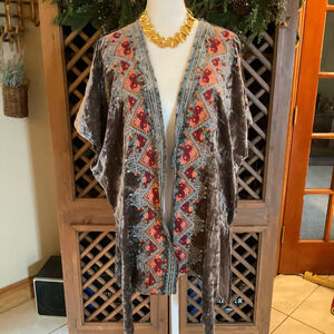 Embroidered Velvet Boho Festival Open Front Small Kimono